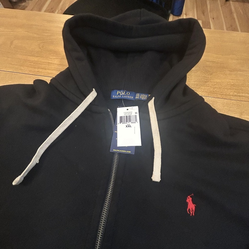 Polo Ralph Lauren Hoodie Mens 2XL Black Fleece Full Zip Sweatshirt NWT *SPOTS*